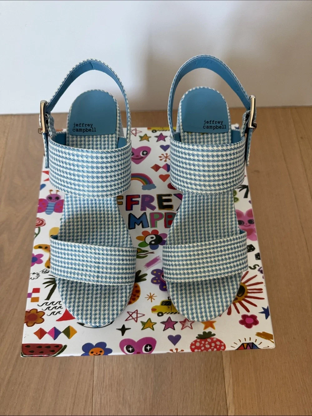 Jeffrey Campbell blue/white houndstooth platform.